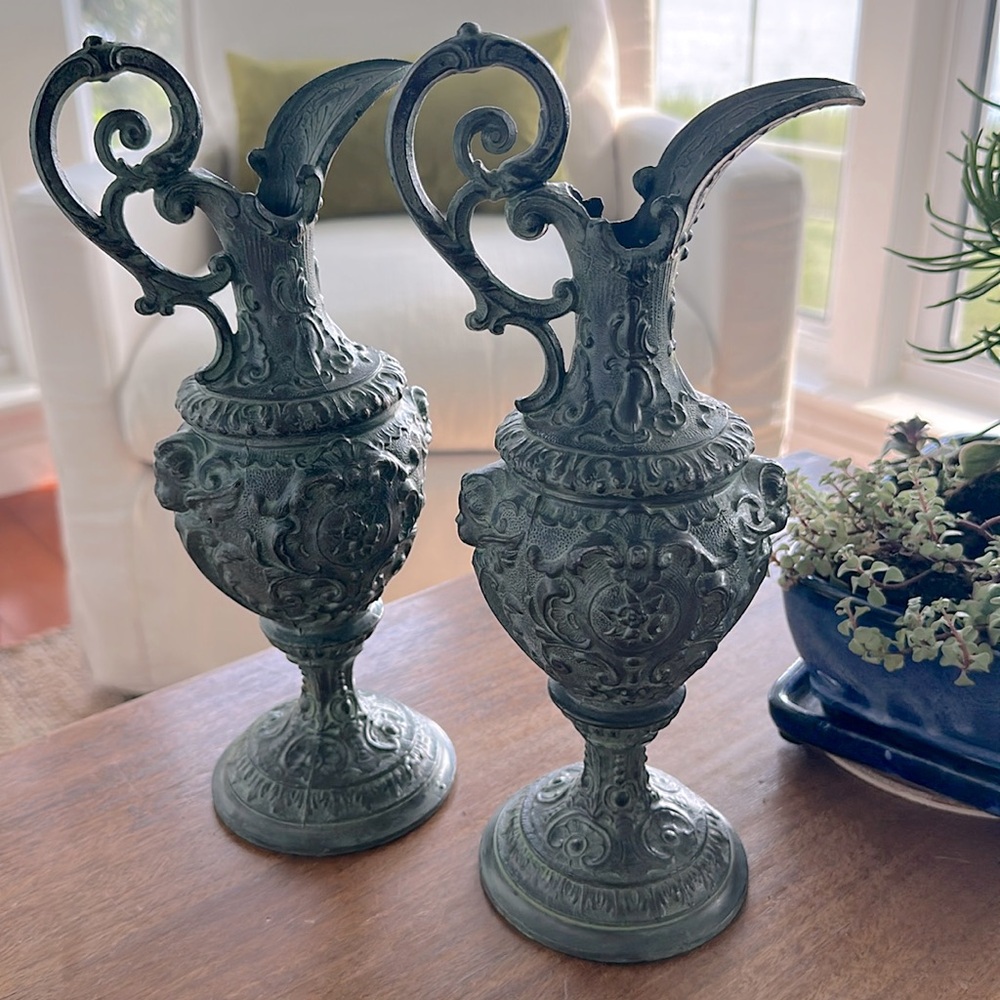 Pair of Vintage mantle ewers urns decorative antique